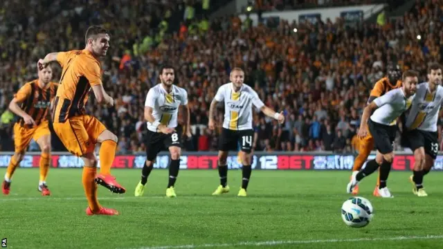 Robbie Brady scores his second of the night for Hull