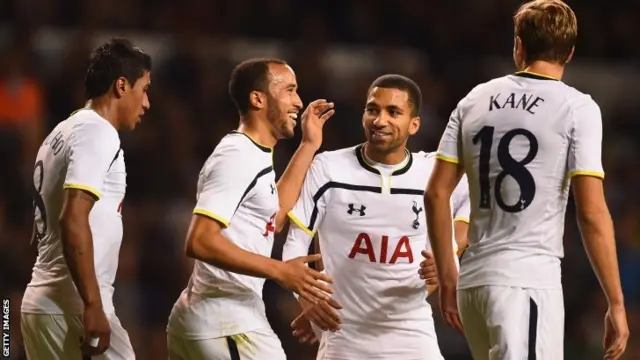 Tottenham celebrate Andros Townsend's goal