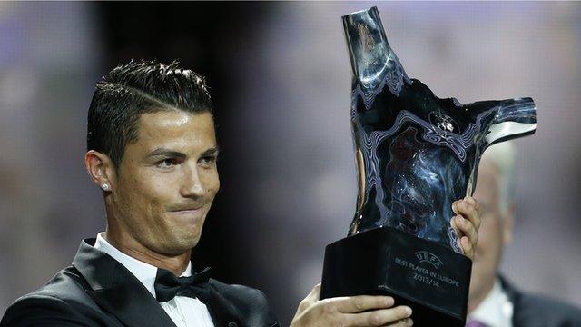 Cristiano Ronaldo with the Uefa Best Player in Europe Award