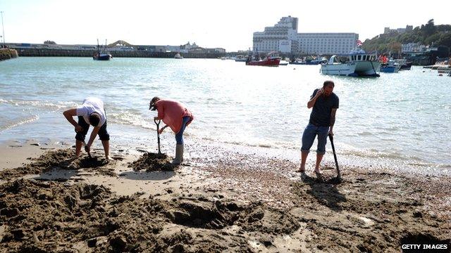 Digging for gold on Folkestone beach