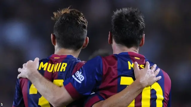 Barcelona's Munir and Lionel Messi