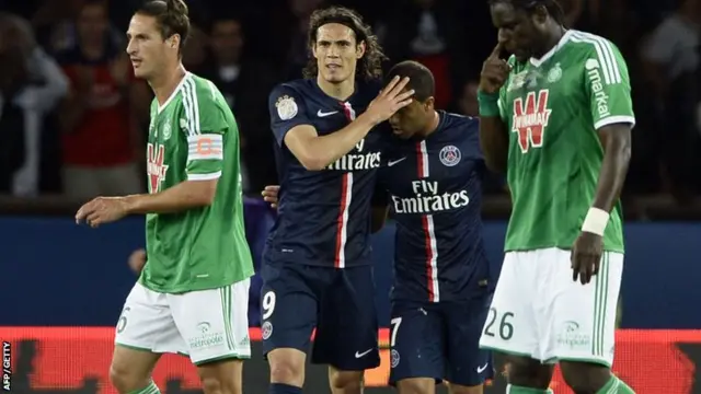 Edinson Cavani celebrates Paris St Germain opening goal