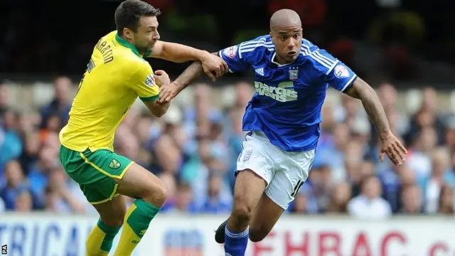 David McGoldrick (right) in action for Ipswich