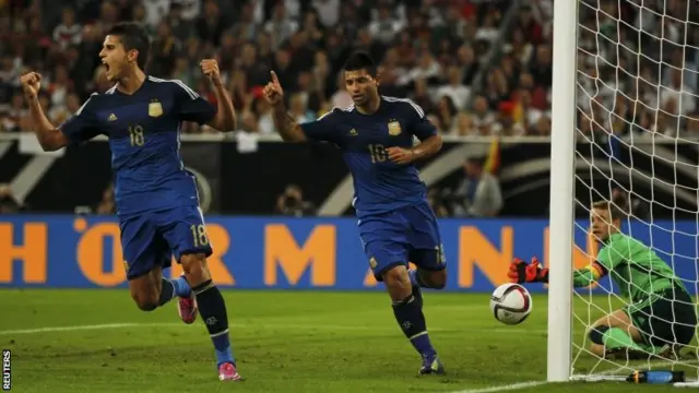 Erik Lamela (left) was on the mark for Argentina