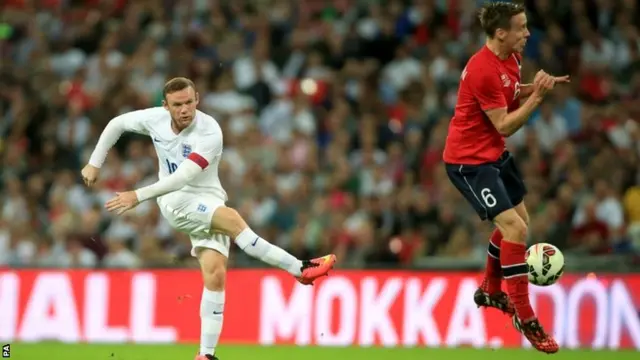 England's Wayne Rooney has a shot on goal