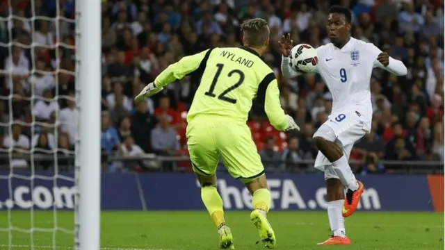 England's Daniel Sturridge, has a shot on goal