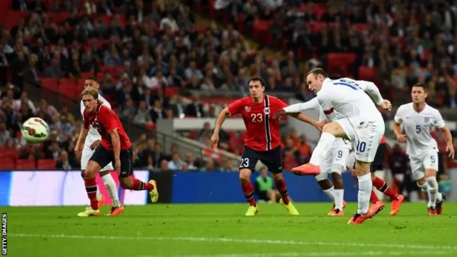 Wayne Rooney of England scores a penalty