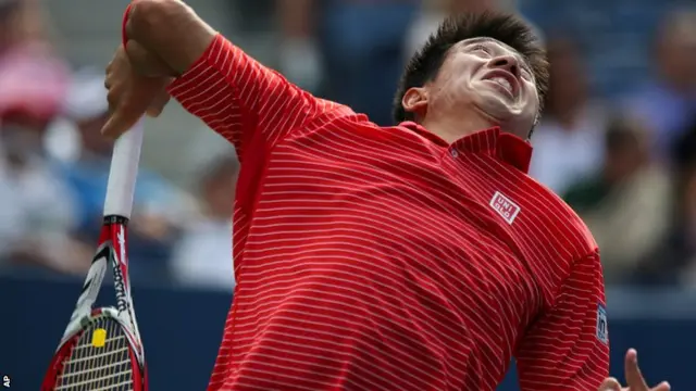 Kei Nishikori in the US Open quarter-finals vs Stan Wawrinka