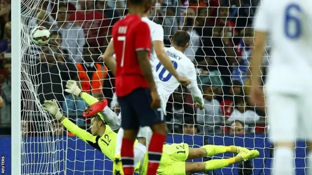 Wayne Rooney shoots and scores his penalty