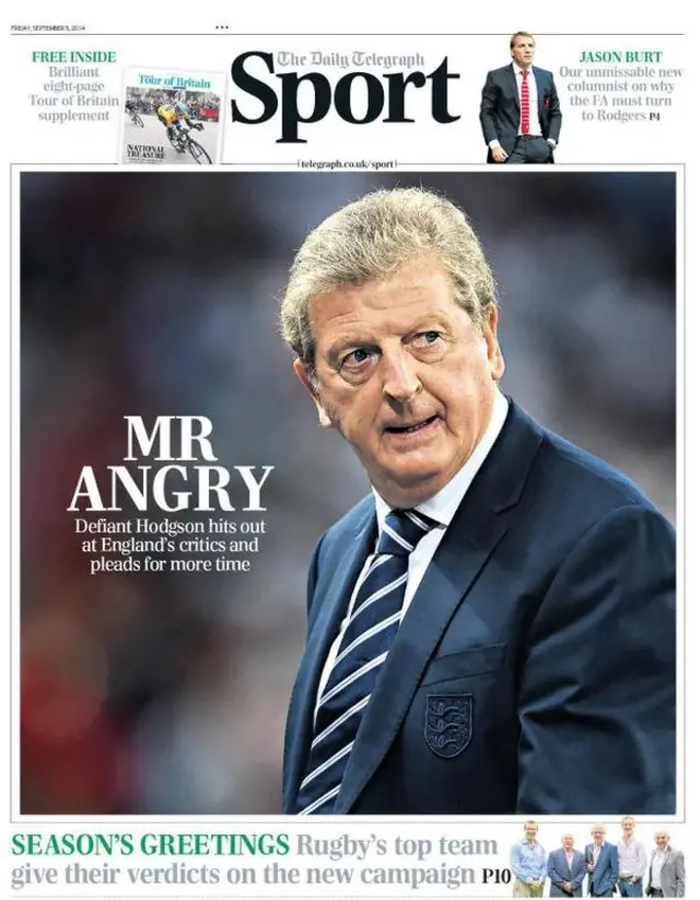 Daily Telegraph Sport front page