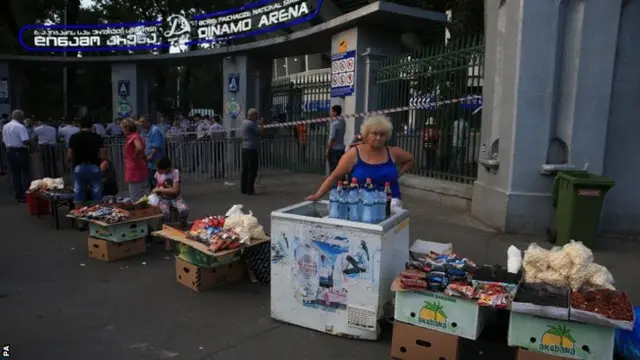 Outside the Dinamo Arena in Tblisi