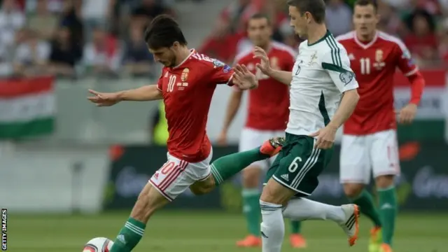 North Ireland's defender Chris Baird vies for the ball