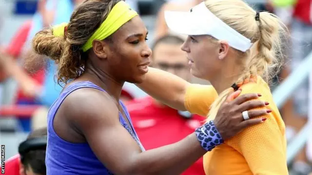 Serena Williams (left) with Caroline Wozniacki