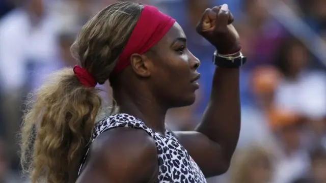 Serena Williams of the U.S. reacts after a point