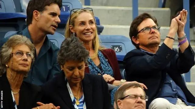 NASCAR driver Jeff Gordon and Michael J. Fox (back row) and Virginia Wade (front left)