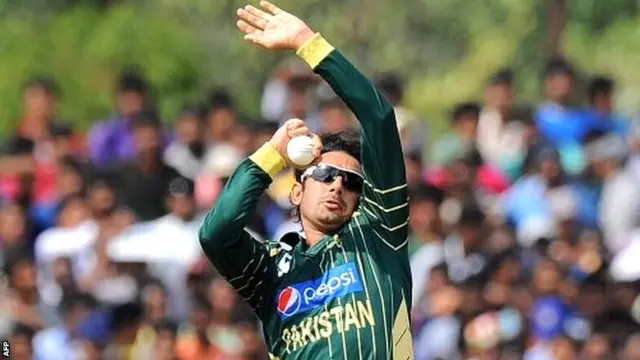 Saeed Ajmal bowling for Pakistan