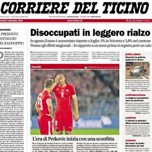Corriere Del Ticino back page