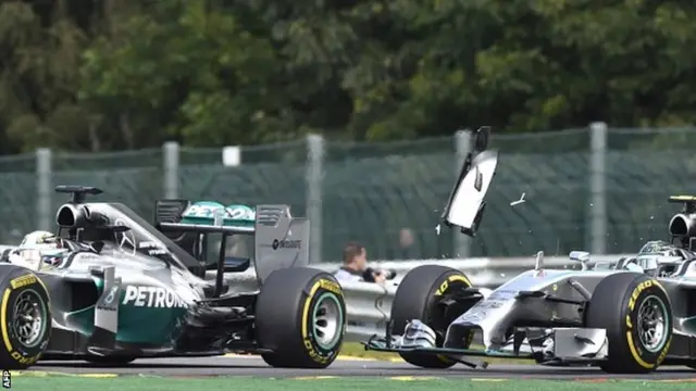 Rosberg and Hamilton collide at Spa