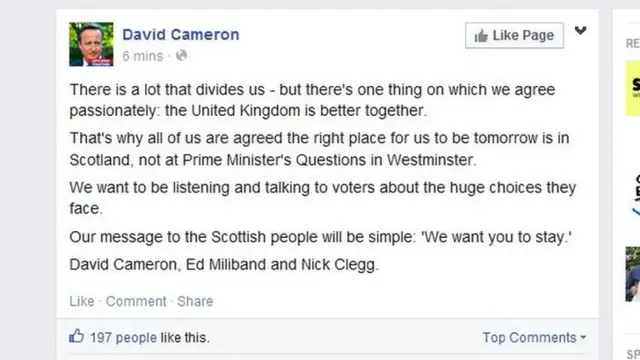 David Cameron Facebook