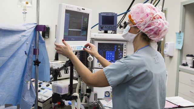 Picture of anaesthetist checking monitor