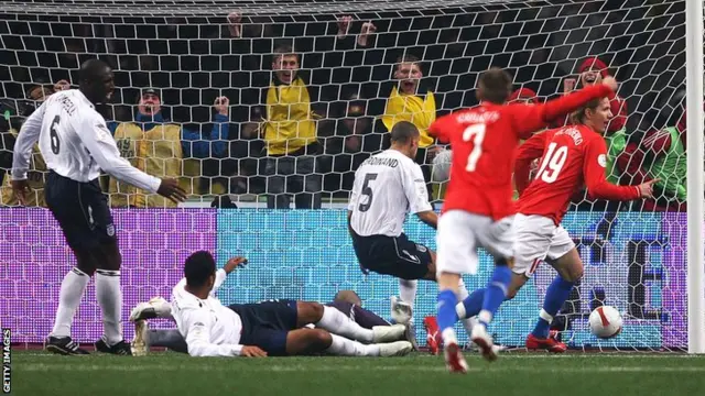 Roman Pavlyuchenko scores Russia's winner against England in 2007