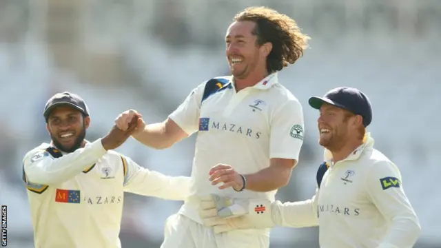 Ryan Sidebottom celebrates