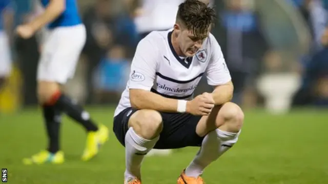 Raith Rovers defender Ross Perry looks despondent at Stark's Park.