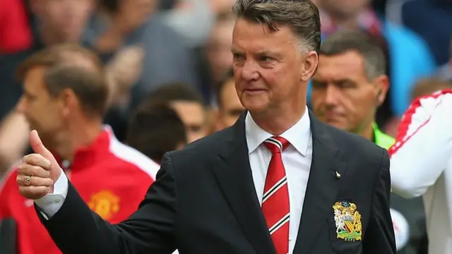 Manchester United manager Louis van Gaal thanks the Old Trafford crowd