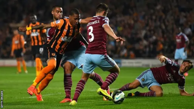 Abel Hernandez (left) in action for Hull