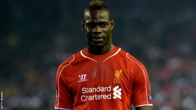 Liverpool's Italian forward Mario Balotelli reacts