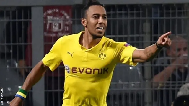 Dortmund's Gabonese striker Pierre-Emerick Aubameyang celebrates