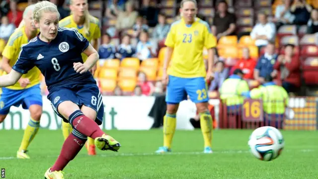 Kim Little scores from the penalty spot against Sweden