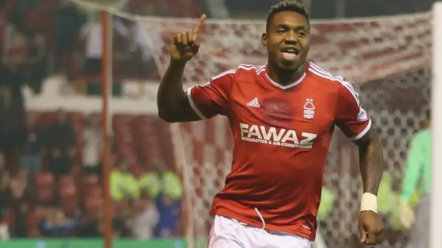 Nottingham Forest's Britt Assombalonga scores against Fulham