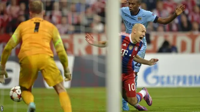 Arjen Robben goes to ground