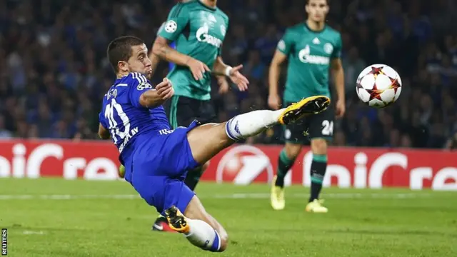 Eden Hazard volleys the ball