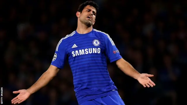 Diego Costa reacts during Chelsea v Schalke