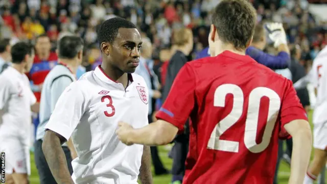 Danny Rose playing for England Under 21 confronting Nikola Ninkovic