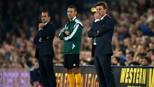 Everton boss Roberto Martinez (left) and Wolfsburg's Dieter Hecking