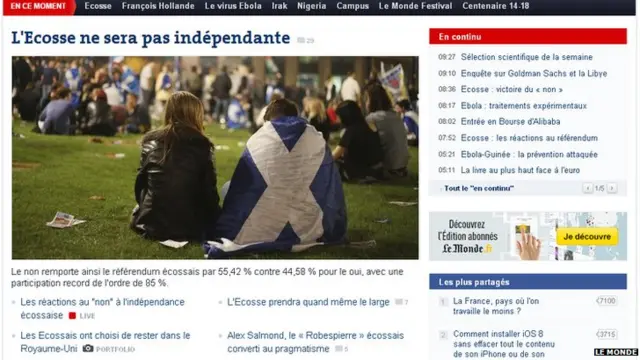 le Monde reports on Scotland's referendum