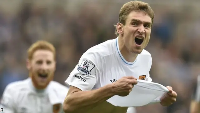 Nikica Jelavic celebrates his goal for Hull against Newcastle