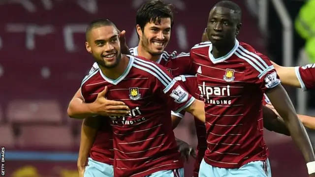 Winston Reid celebrates his goal for West Ham against Liverpool