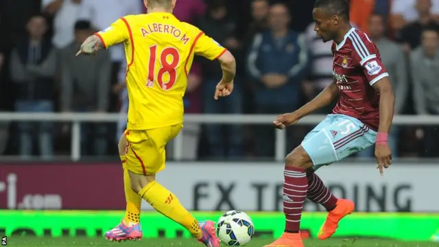 West Ham's Diafra Sakho scores their second against Liverpool