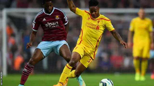 Liverpool striker Raheem Sterling leads the attack against West Ham