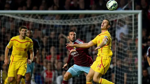 Liverpool midfielder Jordan Henderson heads the ball