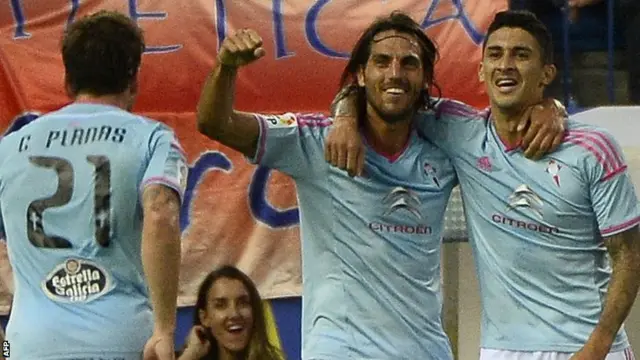 Celta Vigo's Pablo Hernandez celebrates his opener against Atletico Madrid