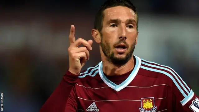 West Ham's Morgan Amalfitano celebrates his goal against Liverpool