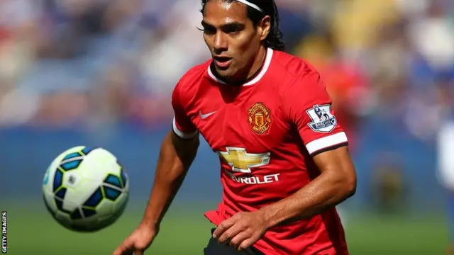 Manchester United striker Radamel Falcao at the King Power stadium