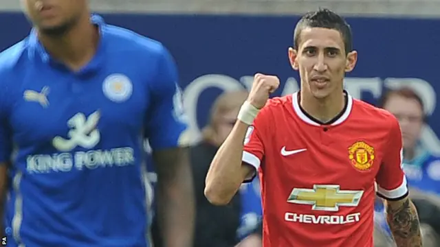 Manchester United striker Angel di maria celebrates his goal