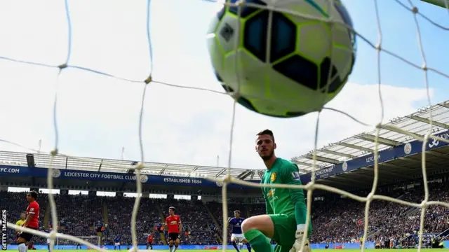 Manchester United keeper David de Gea watches the ball fly into his net