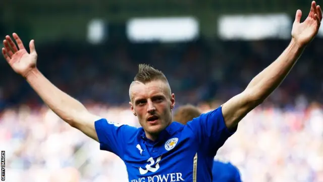 Jamie Vardy celebrates for Leicester